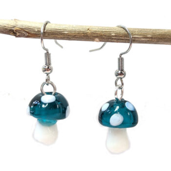 Lampwork Glass Turquoise Blue Mushroom Silver Earrings