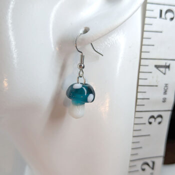 Lampwork Glass Turquoise Blue Mushroom Silver Earrings - Image 2