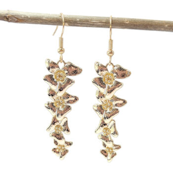 Gold Quadruple Cascading Orchid Flower Earrings