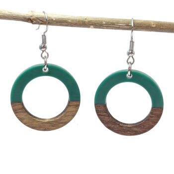 Green Resin Wood Hollow Round Hoop Earrings