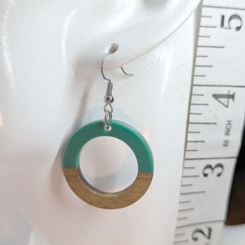 Green Resin Wood Hollow Round Hoop Earrings - Image 2