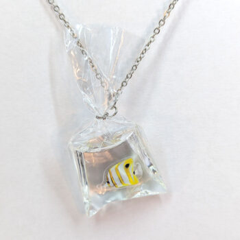 Ocean Salt Water Fish in a Bag Yellow Black White Resin Necklace - Image 2