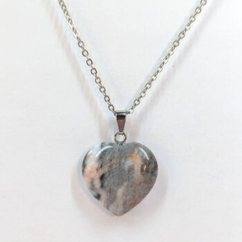 Red Picasso Jasper Natural Gemstone Heart Necklace Silver - Image 3