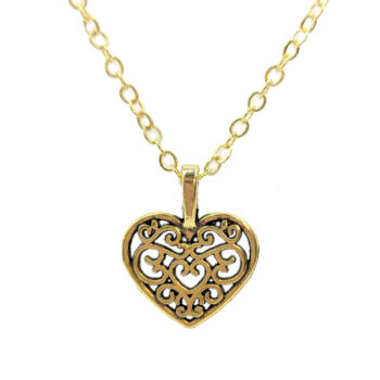 Antique Gold Hollow Decorative Heart Necklace