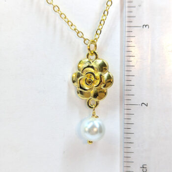 Gold Small Rose Flower With Pearl Necklace - Image 2