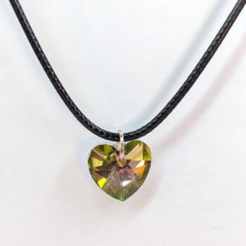 Yellow Green Shiny Glass Rhinestone Heart Necklace Silver - Image 4