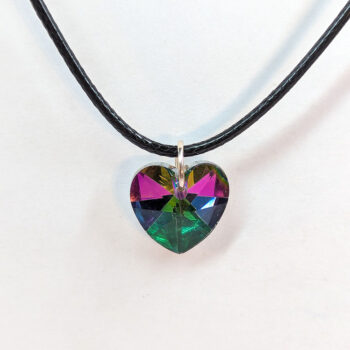 Rainbow Shiny Glass Rhinestone Heart Necklace Silver - Image 4