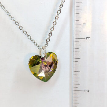 Yellow Green Shiny Glass Rhinestone Heart Necklace Silver - Image 2