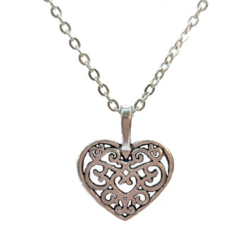 Antique Silver Hollow Decorative Heart Necklace