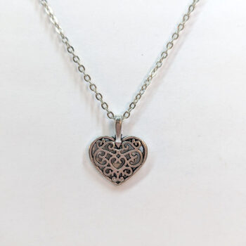 Antique Silver Hollow Decorative Heart Necklace - Image 2