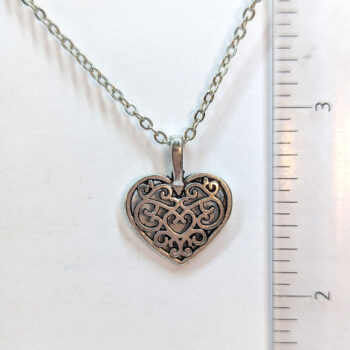 Antique Silver Hollow Decorative Heart Necklace - Image 3