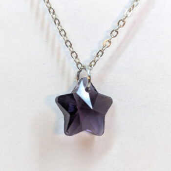 Small Purple Plumb Glass Rhinestone Star Necklace Silver