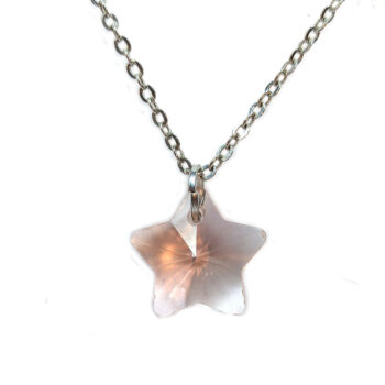 Small Pink Glass Rhinestone Star Necklace Silver