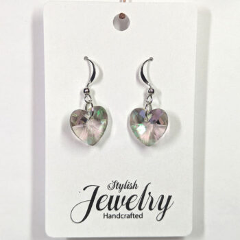 Clear Glass Rhinestone Heart Silver Earrings - Image 4