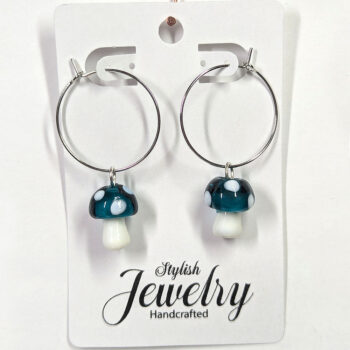 Lampwork Glass Turquoise Blue Mushroom Silver Earrings - Image 3