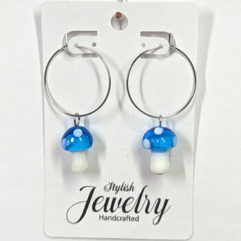 Lampwork Glass Sky Blue Mushroom Silver Earrings - Image 3