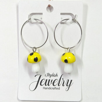 Lampwork Glass Yellow Mushroom Silver Earrings - Image 4