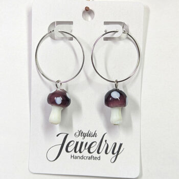 Lampwork Glass Purple Mushroom Silver Earrings - Image 3