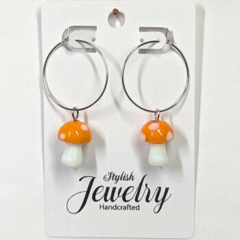 Lampwork Glass Orange Mushroom Silver Earrings - Image 3