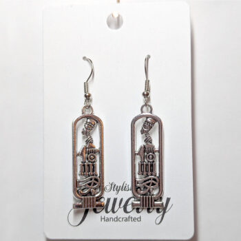 Antique Silver Egyptian Queen Nefertiti Hieroglyphics Earrings - Image 4