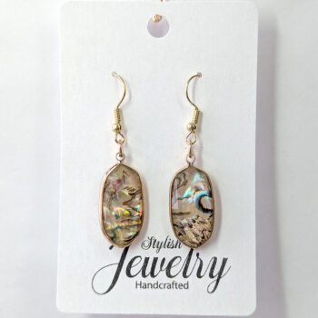 Oval Irregular Colorful Abalone Shell Resin Earrings Gold - Image 5