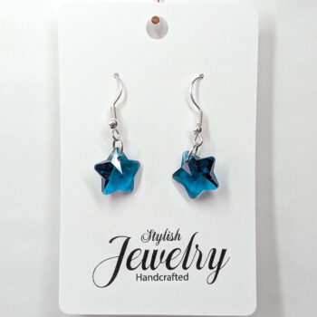 Lake Blue Glass Rhinestone Star Silver Earrings - Image 3