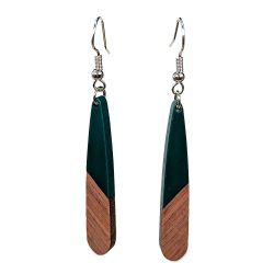 Black Slim Long Teardrop Wood Resin Earrings