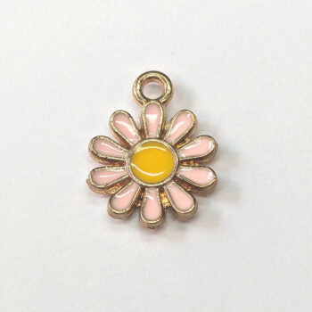 Pink Yellow Daisy Flower Enamel Charm Gold