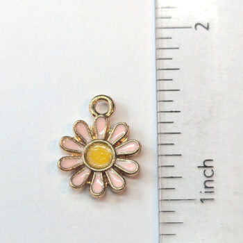 Pink Yellow Daisy Flower Enamel Charm Gold - Image 2