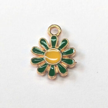 Green Yellow Daisy Flower Enamel Charm Gold