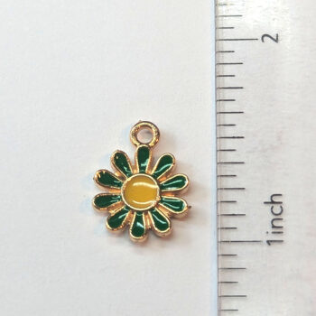 Green Yellow Daisy Flower Enamel Charm Gold - Image 2