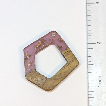 Purple Gold Flecks Hollow Irregular Resin Geometric Wood Pendant - Image 2