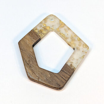 Clear Gold Leaf Flecks Hollow Irregular Resin Geometric Wood Pendant