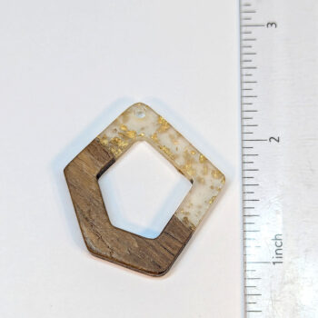 Clear Gold Leaf Flecks Hollow Irregular Resin Geometric Wood Pendant - Image 2