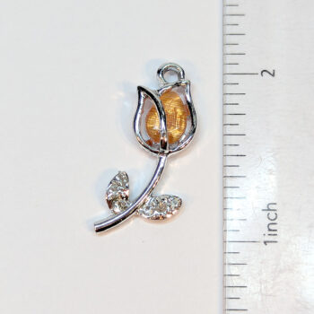 Orange Clear Rhinestone Rose Flower Charm Silver - Image 2