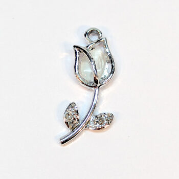 Clear Rhinestone Rose Flower Charm Silver