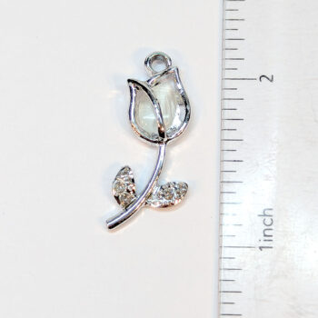 Clear Rhinestone Rose Flower Charm Silver - Image 2