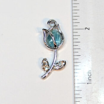 Blue Clear Rhinestone Rose Flower Charm Silver - Image 2