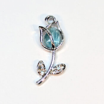 Blue Clear Rhinestone Rose Flower Charm Silver