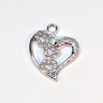 Irregular Hear Clear Rhinestones Charm Silver