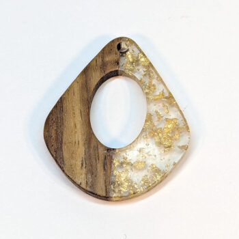 Clear Gold Flecks Hollow Wide Teardrop Wood Resin Pendant