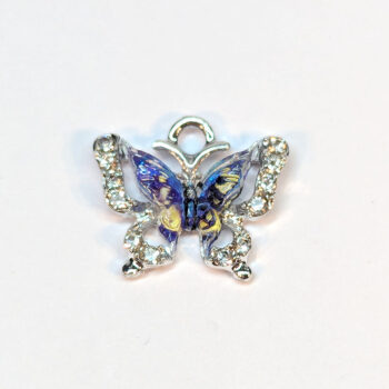 Colorful Royal Blue Clear Rhinestone Butterfly Charm Silver