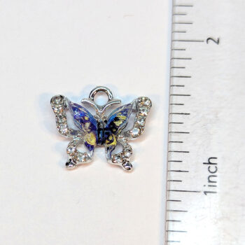 Colorful Royal Blue Clear Rhinestone Butterfly Charm Silver - Image 2