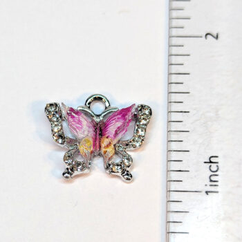 Colorful Pink Clear Rhinestone Butterfly Charm Silver - Image 2