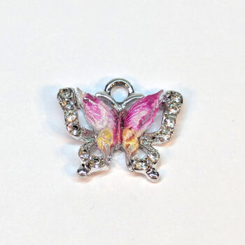 Colorful Pink Clear Rhinestone Butterfly Charm Silver