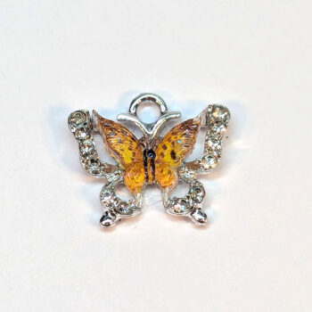 Colorful Orange Clear Rhinestone Butterfly Charm Silver