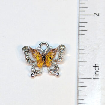 Colorful Orange Clear Rhinestone Butterfly Charm Silver - Image 2