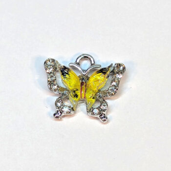 Colorful Yellow Clear Rhinestone Butterfly Charm Silver