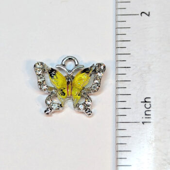 Colorful Yellow Clear Rhinestone Butterfly Charm Silver - Image 2