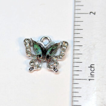 Colorful Green Clear Rhinestone Butterfly Charm Silver - Image 2